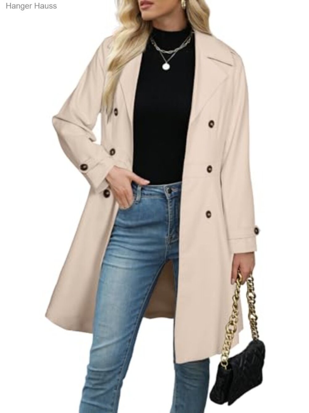 Womens Double-Breasted Trench Coat Long A-Line Windbreaker Fall Winter Outerwear